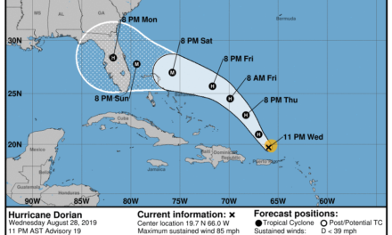 Hurricane Dorian continues to strengthen – 10pm Advisory